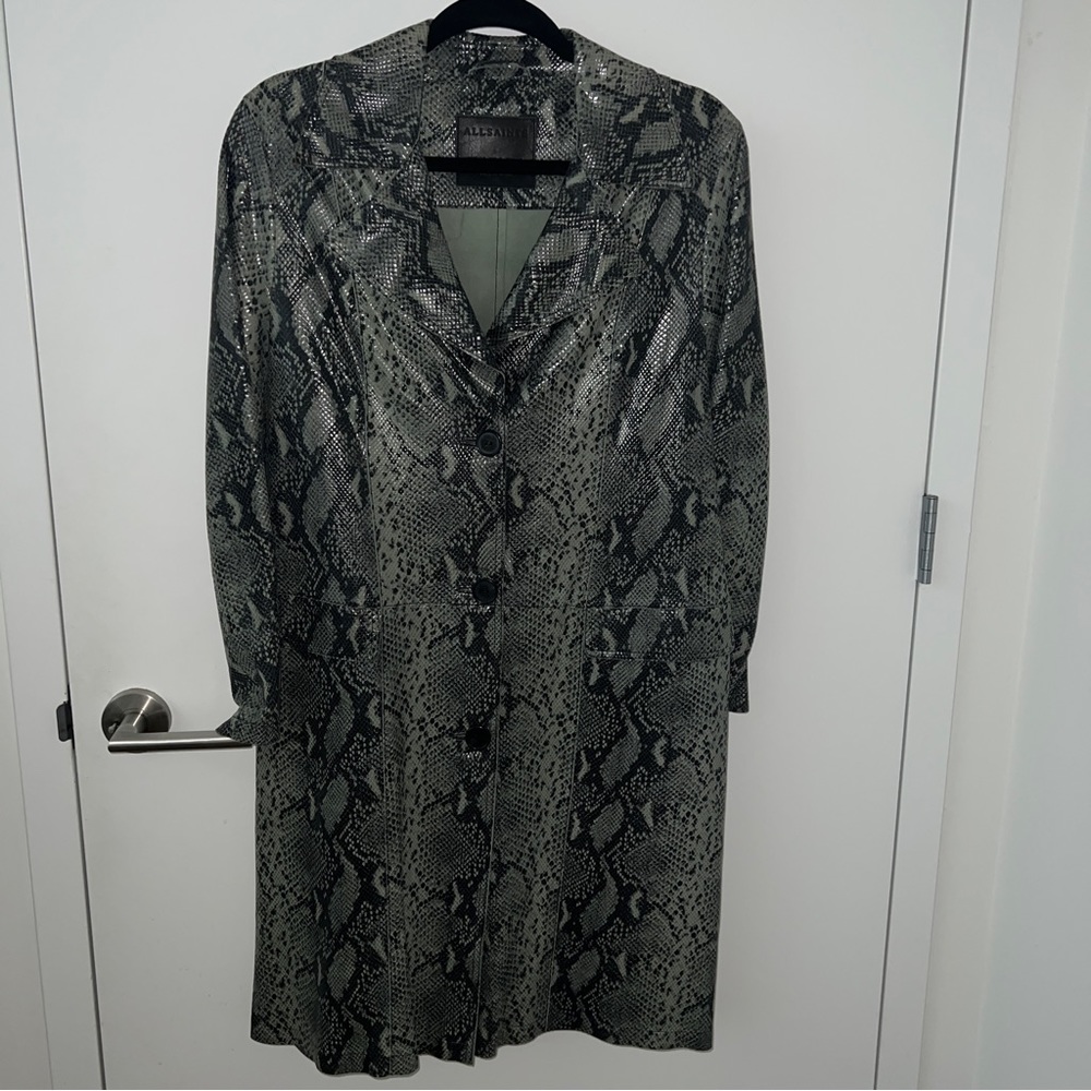 All Saints Snakeskin Leather Mac Jacket Trench Size 8